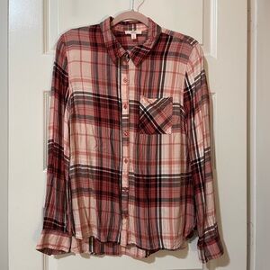 Como Vintage Mauve Pink and Black Plaid Shirt Sz L